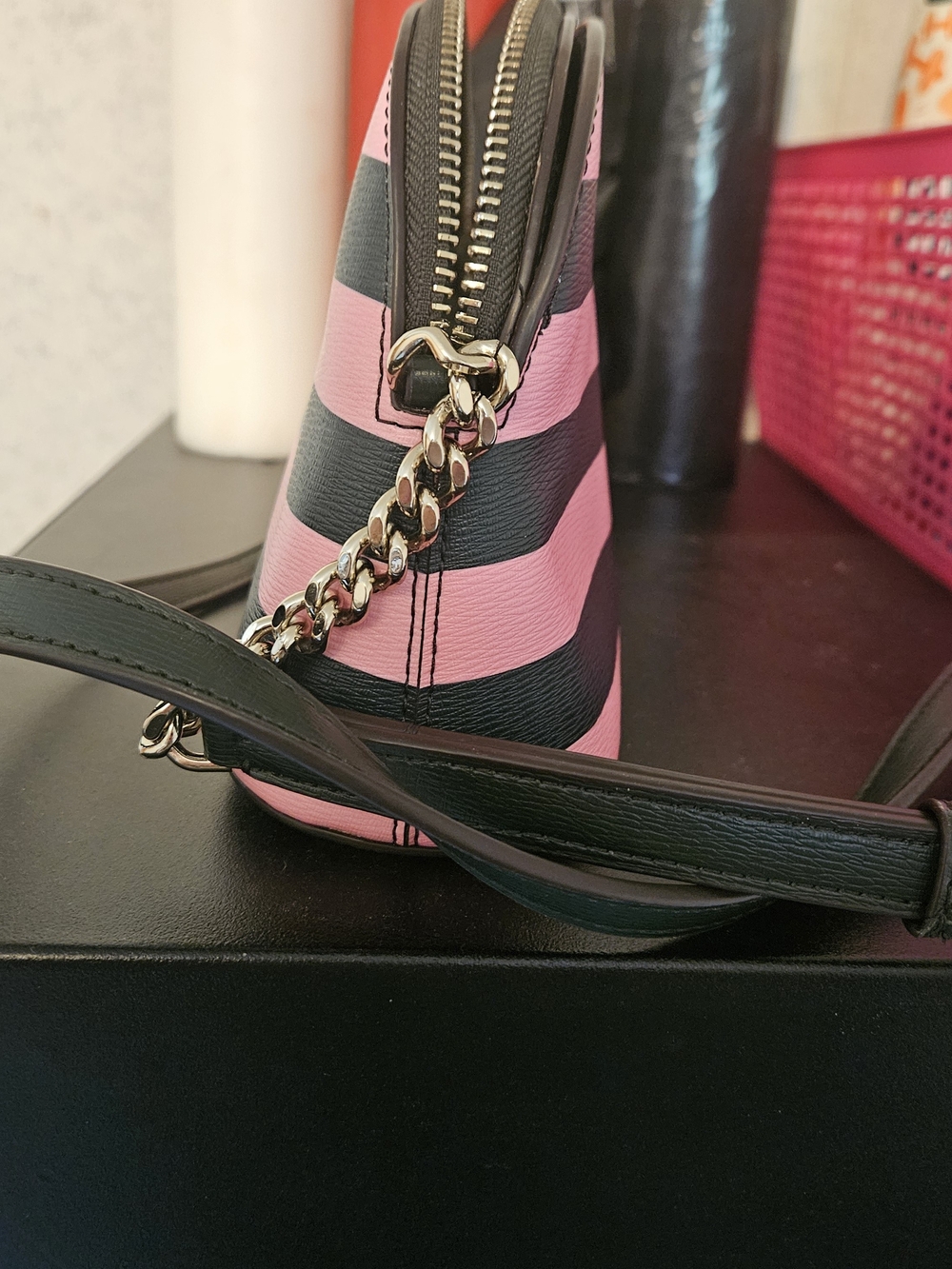 kate spade Pink and Black Striped Dome Purse - Picture 7 of 7
